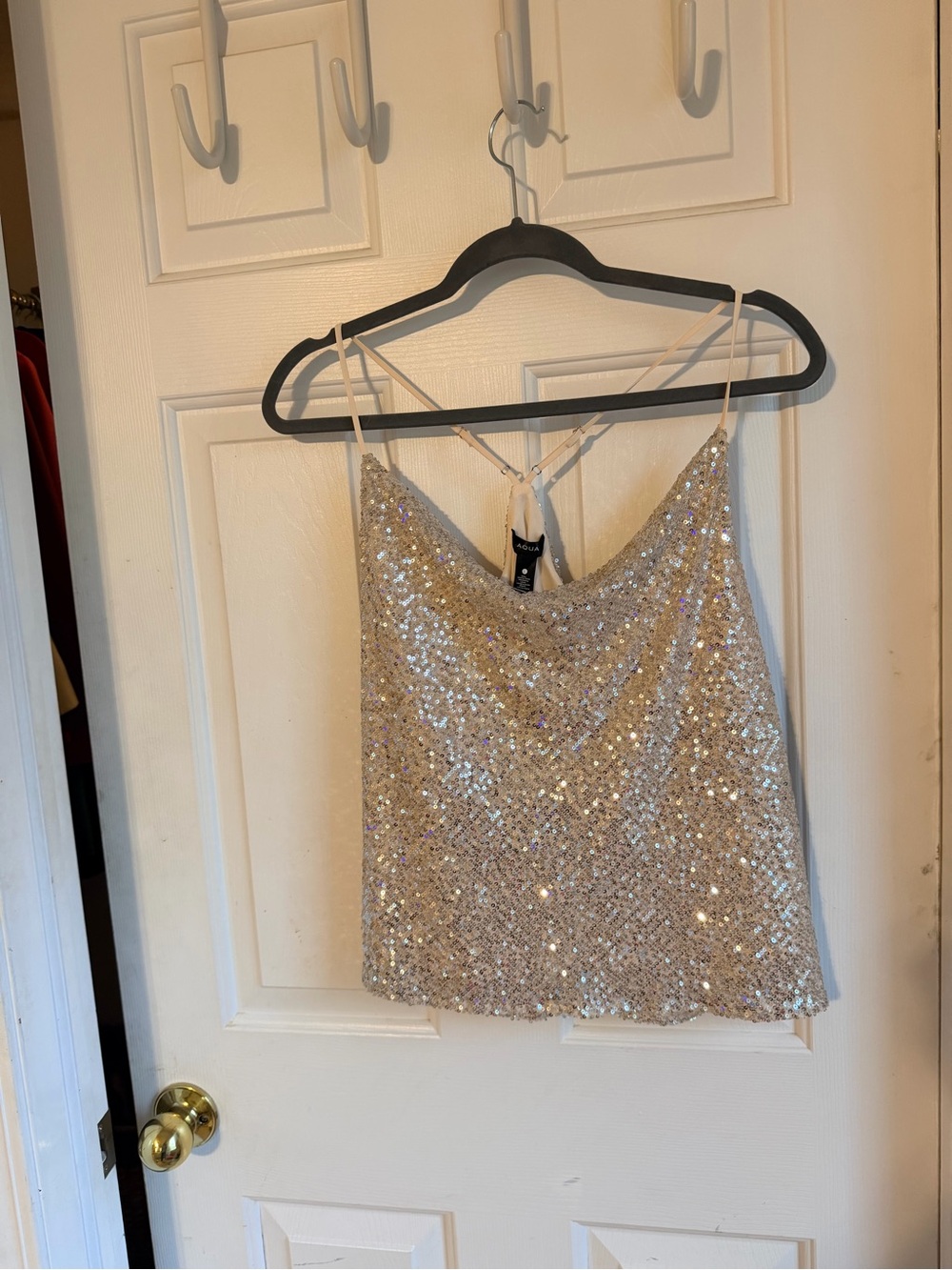 ✨ NWT AQUA Champagne Sequin Cami Tank Top – Size Large ✨